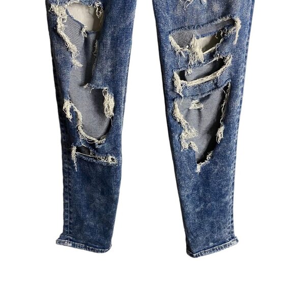 American Eagle Women's Medium Indigo Distressed High Waisted Mom Jeans - Picture 3 of 9